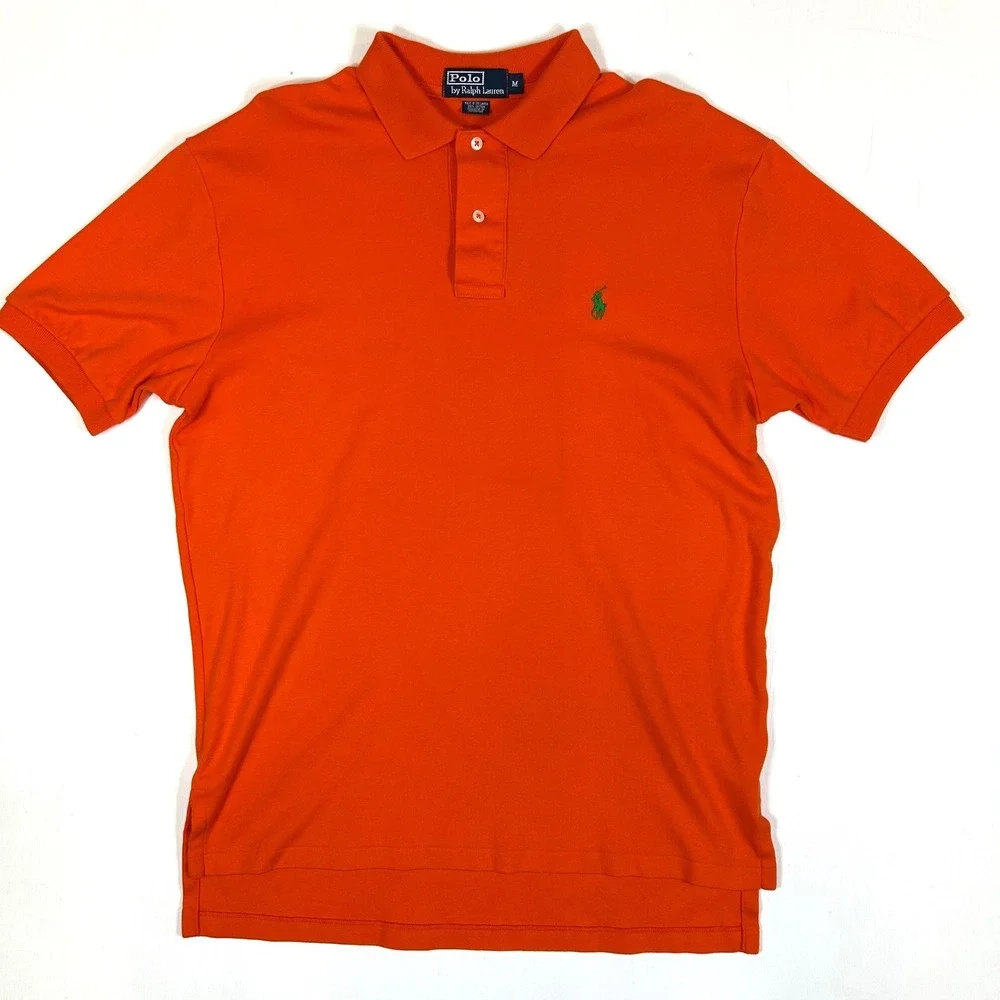 Polo Ralph Lauren Mens Medium Orange Short Sleeve Pique Cotton Polo Shirt